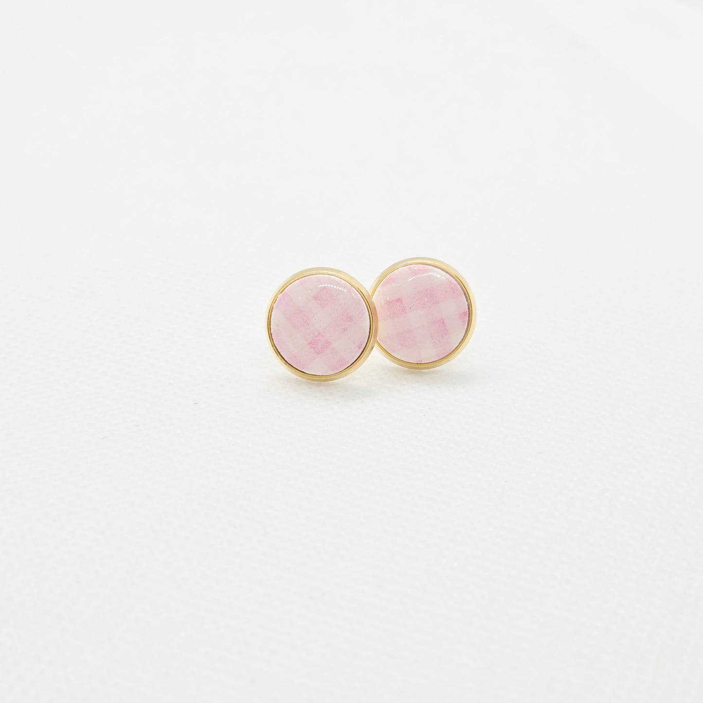 Pink Gingham Circle Studs