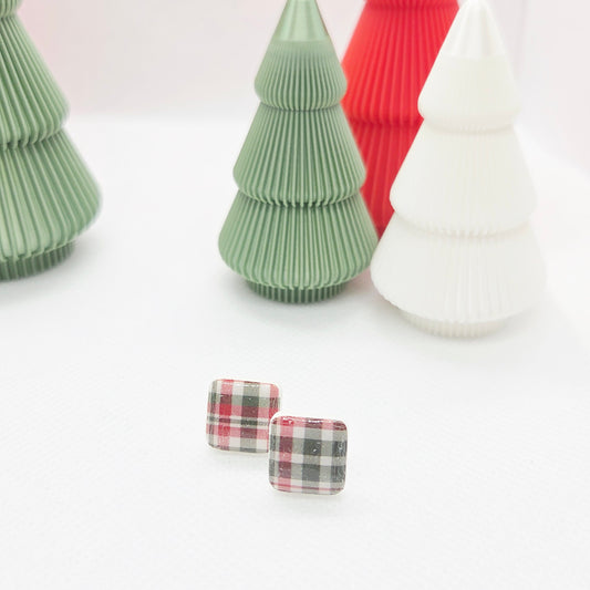 Vintage Plaid Square Studs
